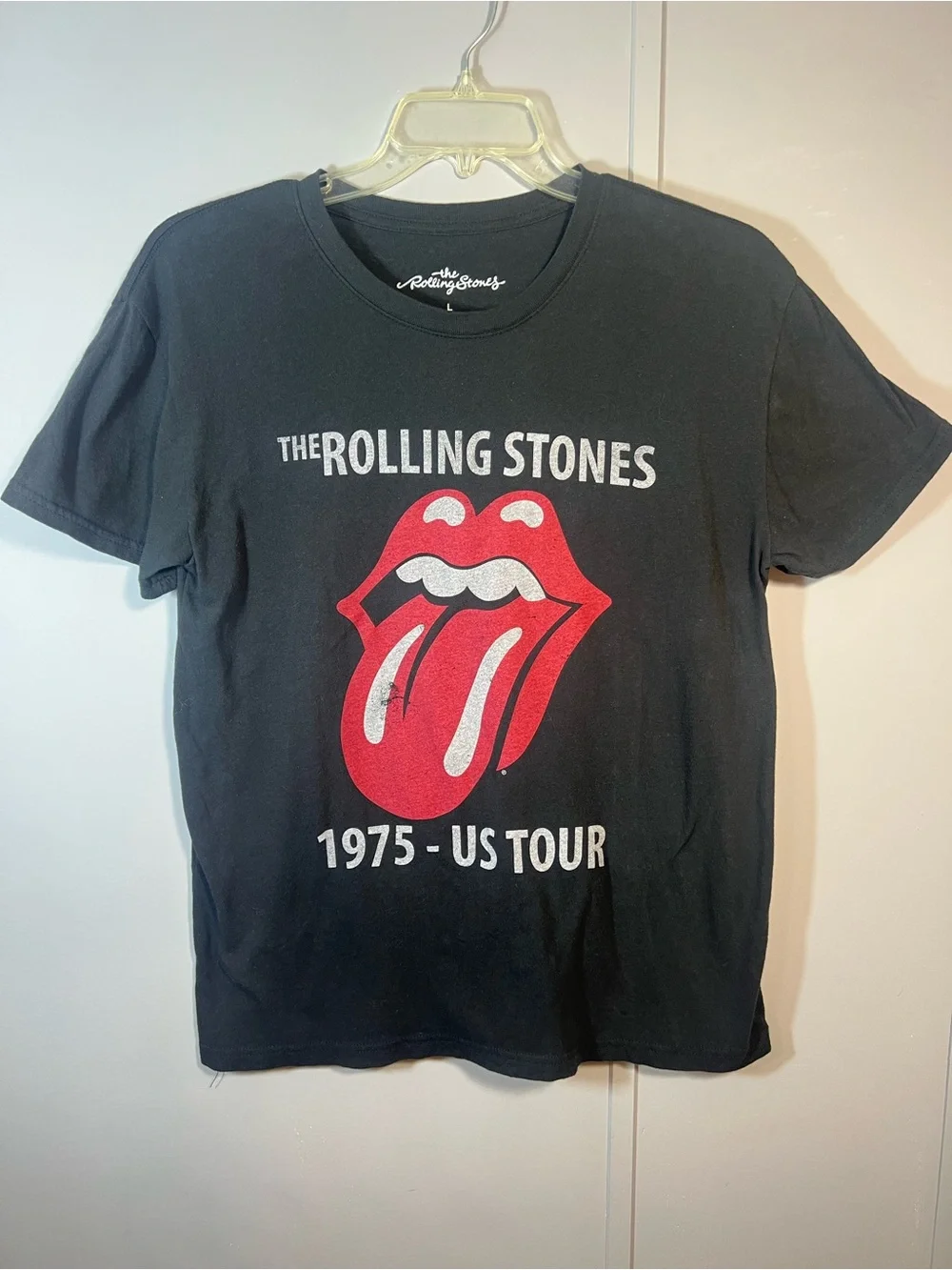 The Rolling Stones 1975 US Tour Black Graphic Band T Shirt Size L Rock Tee